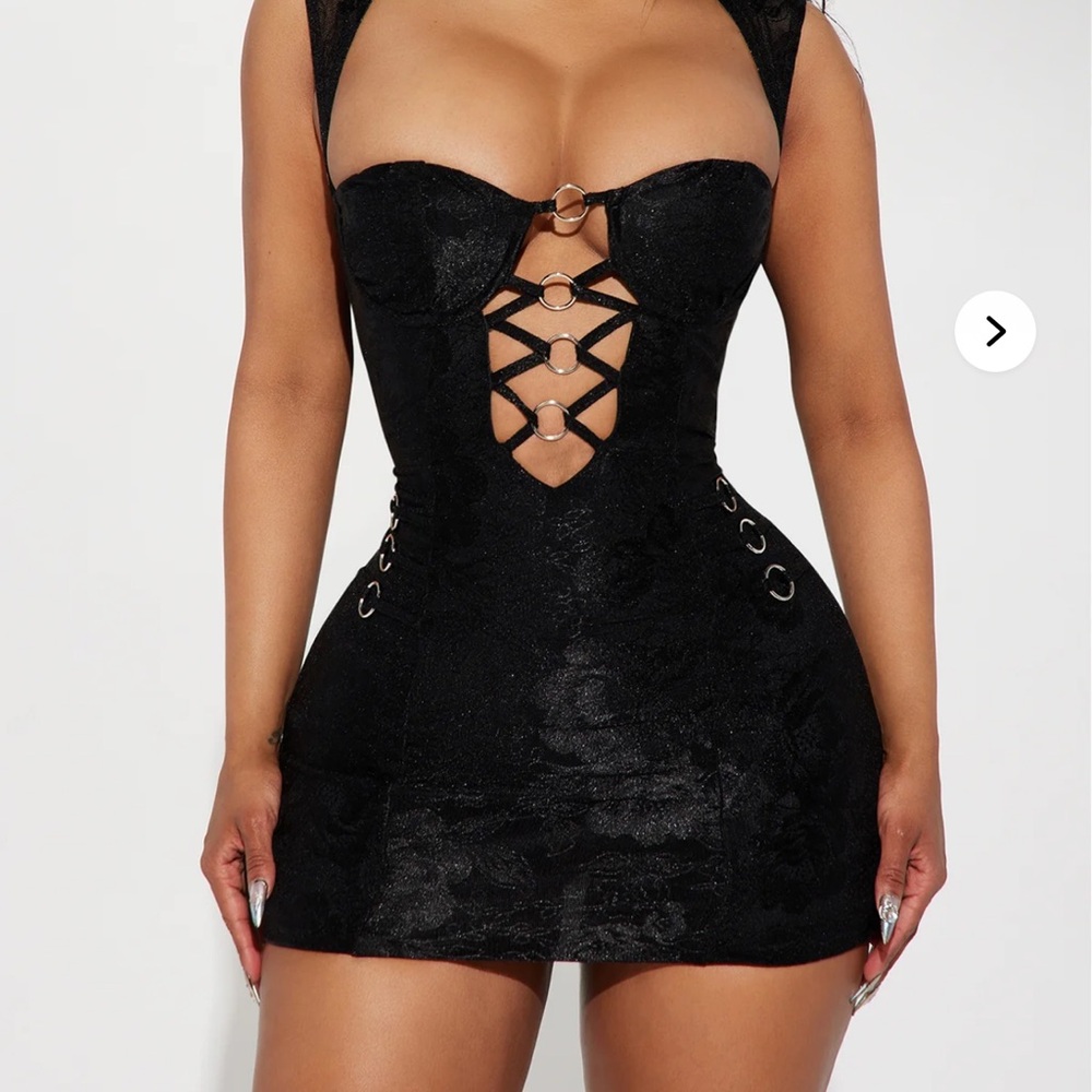 Fashion Nova Black and Gold Bustier Mini Dress